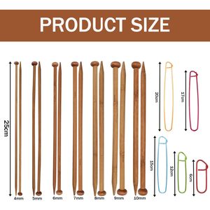 wooden 7 Pairs Bamboo Knitting Needles <b>Set</b>, Bamboo Natural, Long Wooden Knitting Needle, Single Point Straight Wood Needles - Product Image 2