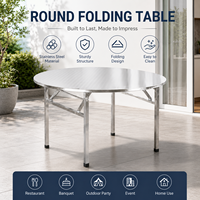 Table de banquet ronde pliante moderne en acier inoxydable pour événements extérieurs, idéale pour restaurants, hôtels, écoles et services de traiteur