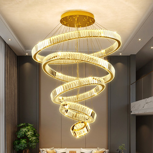 Modern Gold Crystal Stainless Steel Ring <b>Chandelier</b> LED Pendant <b>Light</b> Adjustable Height Living Room Large Size Daylight 5000K - Product Image 4