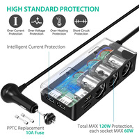 Adaptateur allume-cigare TR30 pour voiture, trois prises, quatre ports USB, interrupteurs indépendants, charge rapide QC 30, 120W haute puissance