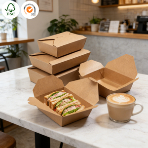 カスタマイズ可能な茶色のクラフトバーガー容器、耐久性のある折りたたみ式食品箱、漏れ防止、耐油性、FDA承認済み、5.5x5.5x2.8インチ - Product Image 1