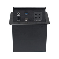 Prise de bureau escamotable avec alimentation CA, ports USB, réseau RJ45 et audio, 110-240V, multiprise multimédia escamotable