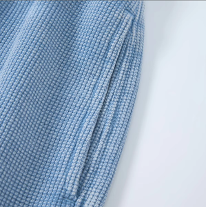 Shorts pour hommes en coton 235g, style streetwear robuste et rétro, tissage gaufré, fermeture à cordon, légèrement extensible, parfait pour un look décontracté - Product Image 2