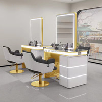 Équipement de salon de coiffure de luxe moderne, table de coiffage avec miroir pour usage professionnel