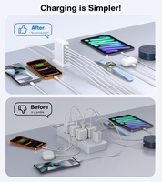 Chargeur rapide universel HNT Wholesale 45W PD à 6 ports, adaptateur de voyage, station de charge pour iPhones, ordinateurs portables avec prise US, EU, UK, AU