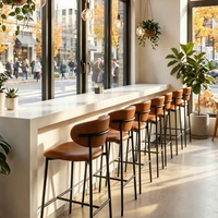 Tabouret de bar haut dossier en fer forgé, design moderne et minimaliste, style luxe léger, usage commercial, origine Guangdong, pour comptoir de café et bar