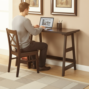 YUANTU Convenience Concepts Espresso <strong>Trestle</strong> <strong>Desk</strong> with Wood Frame Engineered Wood Surface Fixed Shelves Spacious Worksurface - Product Image 2