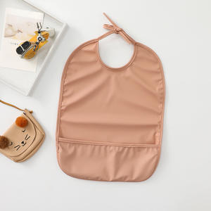 뜨거운 판매 신상품 아기 턱받이 방수 솔리드 프린트 PU 수유 앞치마 스모크 버튼 폐쇄 반소매 어린이 턱받이 포켓 - Product Image 6