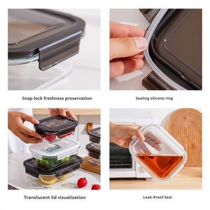 Ensemble de contenants alimentaires en verre empilables modernes avec couvercles verrouillables, idéal pour la rentrée scolaire, compatibles micro-ondes et lave-vaisselle, pour la cuisine et les fêtes - Product Image 2