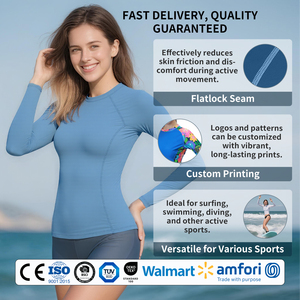 เสื้อแรชการ์ดแขนยาวสำหรับผู้หญิง ป้องกันแสงแดด UPF50 ผลิตจากผ้าสแปนเด็กซ์และไนลอน แห้งเร็ว กระชับรูปร่าง - Product Image 4