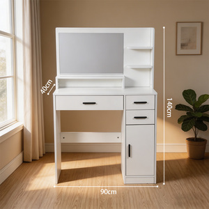 Tocador Moderno <span class=keywords><strong>de</strong></span> Madera Maciza con Espejo, Luces <span class=keywords><strong>de</strong></span> Altura Ajustable, Taburete Acolchado, Almacenamiento y Enchufe para Dormitorio - Product Image 2