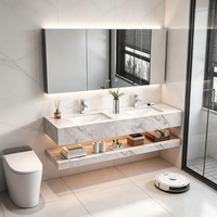 Meuble-lavabo moderne haut de gamme en pierre frittée avec double vasque intégrée et miroir LED anti-buée, idéal pour projets de villas (OEM/ODM)