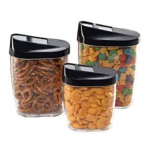 Set of 3 Kitchen Plastic Assorted Sizes Airtight Dry Food Storage Containers pantry Cereal Container with Easy Pour Lids