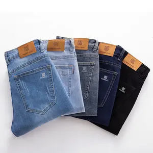 Jeans masculino clássico vintage, calça jeans skinny e de malha extragrande de alta qualidade, original