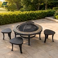 Ensemble de mobilier de jardin en fer pour terrasse et villa, comprenant barbecue au bioéthanol, table brasero et chaises, vente en gros