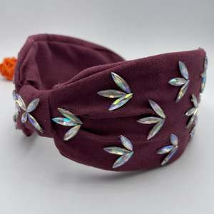 ربطات رأس مارون مطرزة بالخرز من حجر الراين للنساء والفتيات عقال مخملي أحمر قماش عمامة - Product Image 1