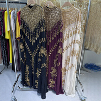 Dubai Abaya mit Strass-Perlen-Stickerei, Hochgeschlossenes Kleid mit Cape-Ärmeln, Locker Sitzendes Maxikleid im Kuwaitischen Stil, Arabische Robe für Damen