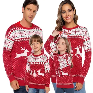 เสื้อกันหนาวคอกลมแขนยาวสไตล์อเมริกัน,เสื้อสเวตเตอร์สวมหัวสำหรับครอบครัวคริสต์มาสน่าเกลียดถักลายตลกขายส่งจำนวนสั่งซื้อขั้นต่ำน้อย