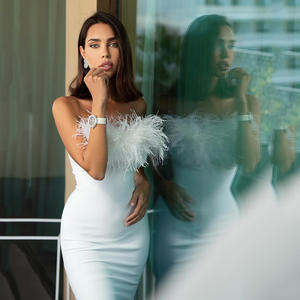 Dq360 Asymmetric Black Stylish Feather Abend Ballkleider Kleider Ballkleid Silber Meerjungfrau Abendkleid - Product Image 2