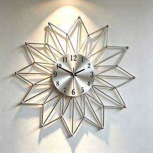 Contemporary Sunburst Iron Wall <b>Clock</b> <b>Battery</b> Powered Silent Design For Home Hotel Decor - Product Image 4