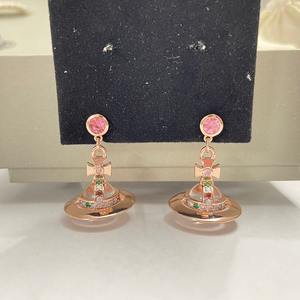 Boucles d'oreilles tendance Empress Dowager Orb UFO Saturne, design de niche, diamants colorés, accessoires d'oreille pour femme - Product Image 4