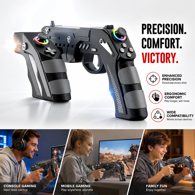 Wireless Gun Game Controller Switch With RGB LED Light Motion Sensing and Vibration for Shooting Games