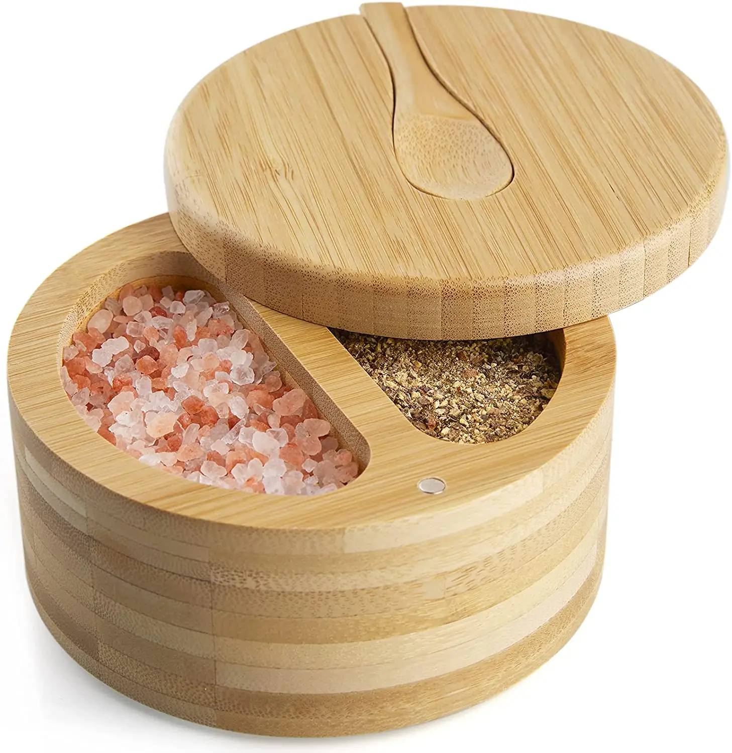 Bamboo Salt and Pepper Box Built-in Serving Spoon to Prevent Lost For Spice