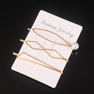 チャームヘアピンクリップセット幾何学パールヘアクリップアクセサリー - Product Image 3