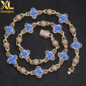 Unisex Hip Hop Jewelry <b>Copper</b> Zircon Iced Out Brilliant Cut Four Leaf Clover Spherical Cuban Link Necklace 18/24 Inches Gift - Product Image 4