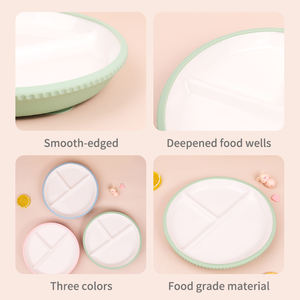 Tableau blanc en céramique pour enfants avec couvercle en silicone, plaque antidérapante pour bébé, compatible micro-ondes - Product Image 6