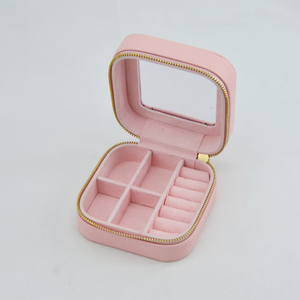 <b>Small</b> Simple Custom Logo Jewelry Case Travel <b>Box</b> Organizer Mini PU Leather Zipper Closure Portable Jewellery <b>Storage</b> - Product Image 3