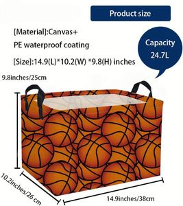 Panier de rangement rectangulaire pour enfants, panier à balles de basket, organisateur de paniers pour bébés, revêtement PE imperméable, panier mignon avec poignées - Product Image 2