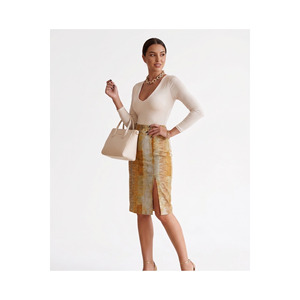 Falda midi tipo lápiz con cintura elástica y abertura frontal para mujer, talla estándar SML, 70 cm de largo - Product Image 5