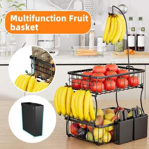 OEM ODM 2-Tier Metal Hierro Encimera Vegetal Pan Snacks Organizador Cesta de frutas con 3 ganchos de plátano - Product Image 2