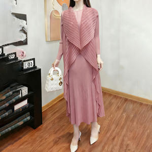 Robe d'été formelle élégante pour femme, style châle, tissée, ornée de perles, plissée, longueur genou - Product Image 3