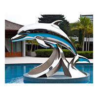 Dauphin Extérieur Sculpture En Métal En Acier Inoxydable Extérieur Polonais Eau Animal Statue