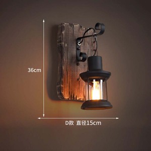 Applique murale lanterne industrielle rustique en bois, lampe murale vintage en métal noir et verre pour la décoration de cafés et couloirs - Product Image 2