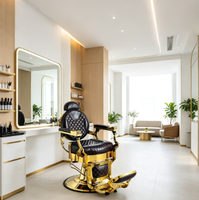Chaise de barbier ergonomique pliable hydraulique personnalisée avec siège en cuir PU, design contemporain, mobilier de salon commercial portable