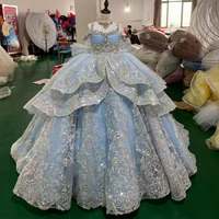 Robe de demoiselle d'honneur bleu clair scintillante Mc047 avec perles argentées, volants et nœud, idéale pour les mariages et cérémonies Jancember