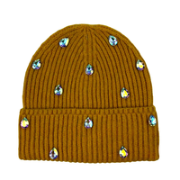 Bonnet de luxe orné de strass en cristal, bonnet d'hiver en acrylique doux à côtes verticales pour le shopping, les soirées et l'usage quotidien