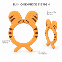 Anneau de dentition pour bébé en silicone, motif animal mignon, facile à saisir, oreilles texturées, pieds autoportants, qualité alimentaire, conception sans couture, vente en gros OEM