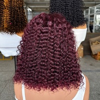 Peluca de Cabello Humano Virgen SDD, Cabello Natural, 250% de Densidad, 14 Pulgadas, Frontal de Encaje 4x4, Rizado Profundo, Estilo BOB, con Mechas