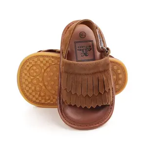 批发夏季磨砂PU橡胶鞋底婴儿鞋2022彩色流苏设计可爱透气防滑女童凉鞋