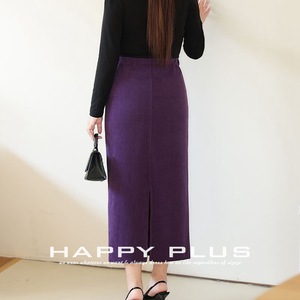 Falda Midi de Pana para Mujer Talla Grande Runqi, Cintura Natural, Color Sólido Morado, Poliéster, Ajuste Elástico, Ideal para el Trabajo - Product Image 5