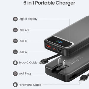 Batterie externe portable 12000 mAh, charge rapide 22,5 W, câble intégré, chargeur avec prise murale AC, PD USB-C, USB-A, affichage LED, Powerbanks - Product Image 2