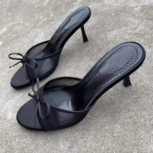Nuovi <span class=keywords><strong>sandali</strong></span> estivi con tacco da donna <span class=keywords><strong>eleganti</strong></span> pantofole nere con tacco alto - Product Image 1