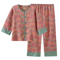 Style chinois femmes coton gaze pyjamas printemps et automne plaque boucle à l'extérieur porter des vêtements de maison