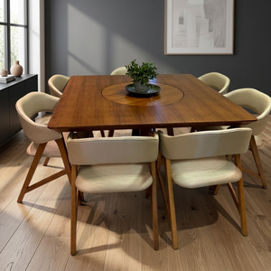 Juego de Mesa de Comedor Cuadrada Grande de Madera, Estilo Moderno y Minimalista, con Práctico Plato Giratorio, de Indonesia - Product Image 3