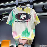 Marca de moda personalizada nueva moda Retro hombres impreso lavado y cepillado hombres cuello redondo Casual manga corta Camiseta