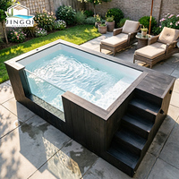 Piscine hors-sol en fibre de verre avec jacuzzi lisse et fenêtre en PRV, pour terrasse, spa et espace de détente panoramique, idéale pour l'extérieur et les visiteurs